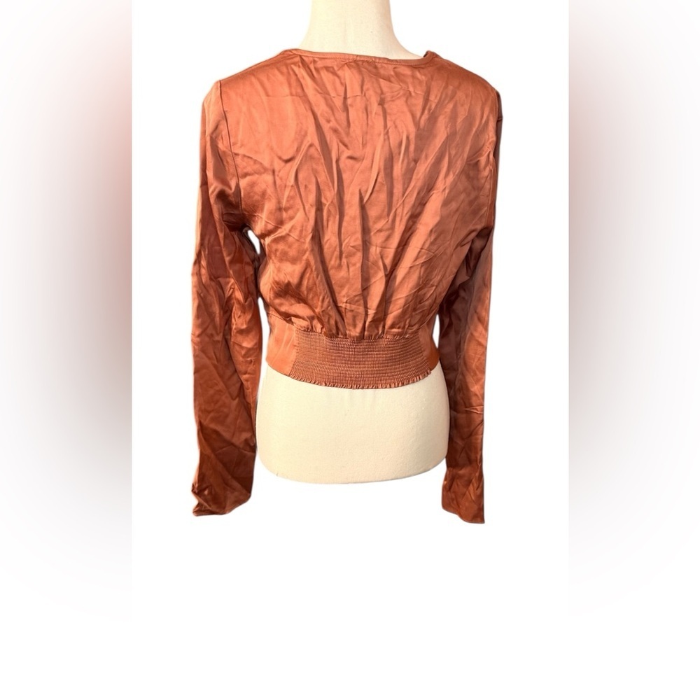 Free People Miraya Top Satin Knot Front Blouse in Rust - Picture 5 of 9
